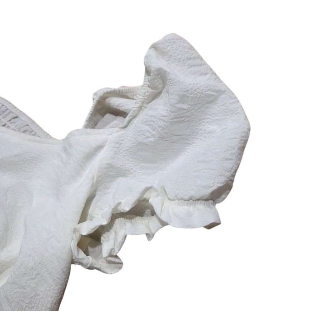 H&M Lace-Detail Crêped Blouse White Puff Sleeve Top - Picture 3 of 10